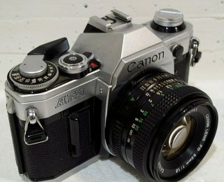 Vtg Canon AE - 1 35mm SLR Camera w 50mm f1.  8 Lens,  Battery VG, 7