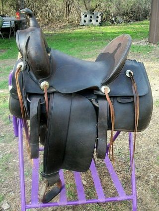 Antique High Back A Fork Slick Seat Saddle 15.  5 " 4.  5 " Gullet