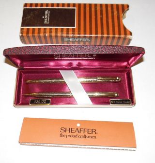 Vintage Ornate Wht Dot Sheaffer Pen & Pencil Set 12k Gold Filled