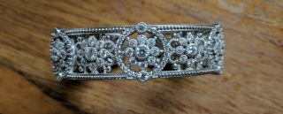 Judith Ripka Sterling Silver Diamonique Floral Cuff Bracelet.  Size Medium