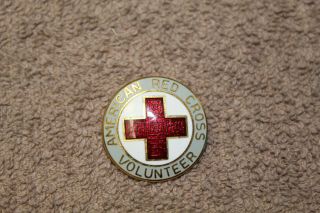 Ww2 Home Front American Red Cross Enamel Volunteer Badge W/rear Pin