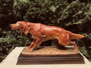 Vintage Signed Helmut Diller - Wood Carving By Anri Italy Irish Setter