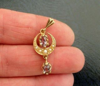 Vintage Jewellery 9ct Gold Rose De France Amethyst & Pearl Pendant