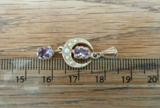 Vintage Jewellery 9ct Gold Rose De France Amethyst & Pearl Pendant 4