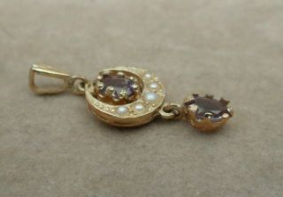 Vintage Jewellery 9ct Gold Rose De France Amethyst & Pearl Pendant 7