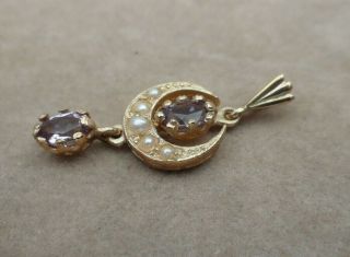 Vintage Jewellery 9ct Gold Rose De France Amethyst & Pearl Pendant 8