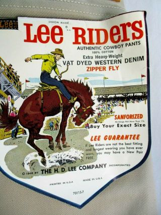 Vtg Union Made Usa.  Lee Riders.  Tan.  Denim.  Jeans.  Old Stock.  Vat Dyed