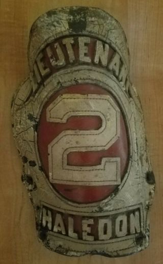 Vtg Haledon Fire Department Leather Helmet Shield / Lieutenant Co.  2