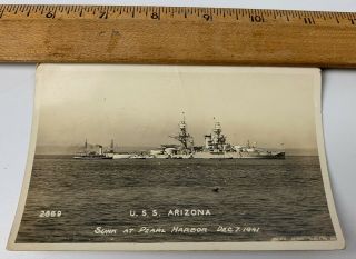 Wwii Photo Us Navy Uss Arizona Sunk Pearl Harbor Post Card