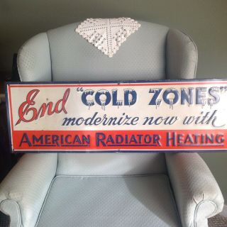 Vintage American Radiator 1920s - 1930s Soda Pop Gas Station Embossed Metal Sign