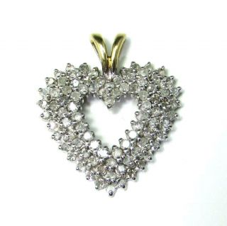 Vintage Estate 10k Gold 1 Ctw Diamond Pave Open Heart Necklace Pendant - 3g