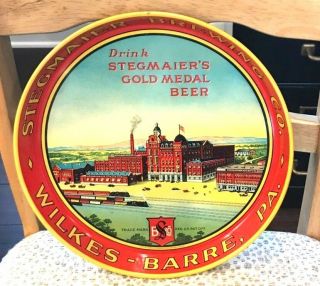 Vintage Stegmaier Beer - Brewing Metal 12 " Tray Wilkes - Barre Pa Brewery Scene