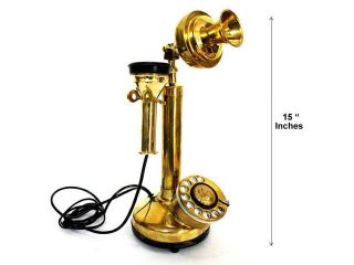 Vintage Victorian Retro Brass Candlestick Phone Rotary Dial Functional Telephone