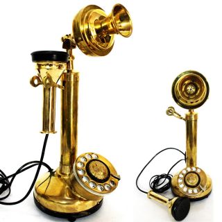 Vintage Victorian Retro Brass Candlestick Phone Rotary Dial Functional Telephone 3