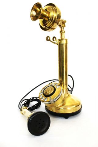 Vintage Victorian Retro Brass Candlestick Phone Rotary Dial Functional Telephone 4