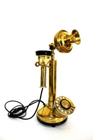 Vintage Victorian Retro Brass Candlestick Phone Rotary Dial Functional Telephone 5