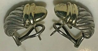 Vintage David Yurman Sterling Silver 14k Gold Cable Shrimp Tail Earrings