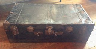 Vintage Black Steamer Footlocker Foot Locker Storage Chest Box Trunk With Tray