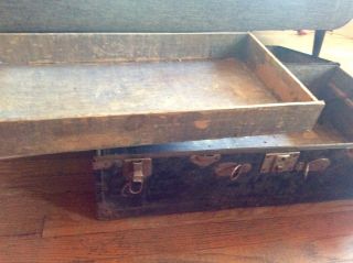 Vintage Black Steamer Footlocker foot locker storage chest box Trunk with tray 4