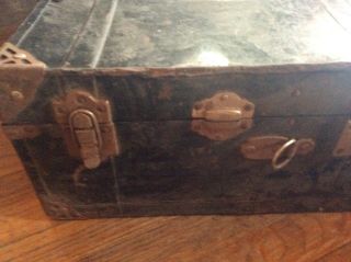 Vintage Black Steamer Footlocker foot locker storage chest box Trunk with tray 7