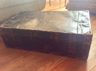 Vintage Black Steamer Footlocker foot locker storage chest box Trunk with tray 8