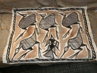 Vintage Korhogo Cloth West Africa 26 " X 36 " Tribal Fabric Painting Birds,  Fish