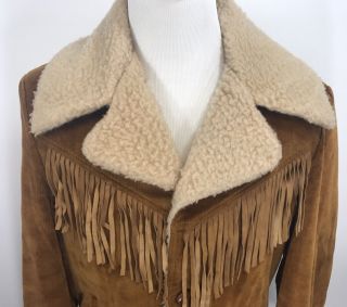 Vintage Mcgregor Jacket Western Fringe Corduroy Brown Sherpa Linned Size 40 M/l