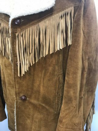Vintage McGregor Jacket Western Fringe Corduroy Brown Sherpa Linned Size 40 M/L 3