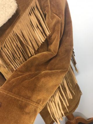 Vintage McGregor Jacket Western Fringe Corduroy Brown Sherpa Linned Size 40 M/L 4