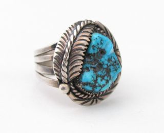 Large Old Pawn Vintage Unique Navajo Sterling Silver Turquoise Ring Size 13