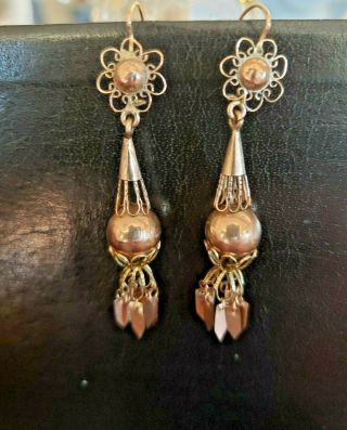 Antique Victorian 12k Rose Gold Ball Drop Dangle Edwardian Earrings