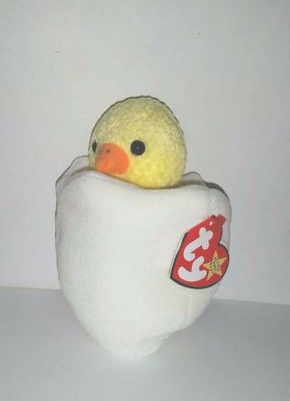 1999 Eggbert Ty Beanie Baby Chick In Egg Tush Tag Different Than Hang Tag
