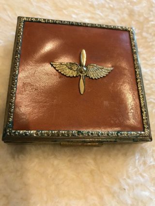 Vintage World War 2 Us Army Air Corps Pilot Sweetheart Compact Powder Case Wings
