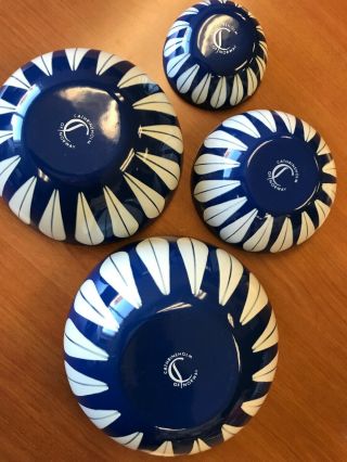 Set Of 4 Vintage Cathrineholm Dark Blue Enamel Lotus Bowls