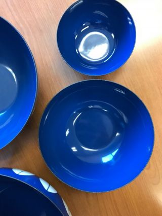 Set of 4 Vintage Cathrineholm Dark Blue Enamel Lotus Bowls 4