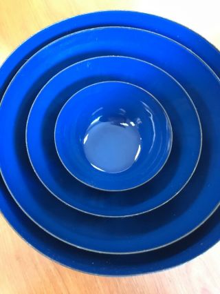 Set of 4 Vintage Cathrineholm Dark Blue Enamel Lotus Bowls 9