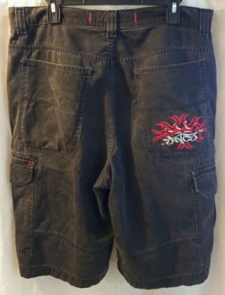 Vintage Jnco Faded Black Long Cotton Skater Urban Baggy Cargo Shorts Sz 38