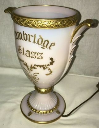 ANTIQUE CAMBRIDGE GLASS PINK TROPHY CUP PRESENTATION LIGHT LAMP VINTAGE ELEGANT 11