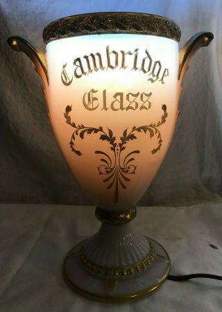 ANTIQUE CAMBRIDGE GLASS PINK TROPHY CUP PRESENTATION LIGHT LAMP VINTAGE ELEGANT 2