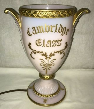 ANTIQUE CAMBRIDGE GLASS PINK TROPHY CUP PRESENTATION LIGHT LAMP VINTAGE ELEGANT 6
