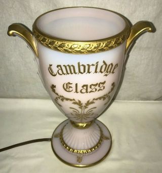 ANTIQUE CAMBRIDGE GLASS PINK TROPHY CUP PRESENTATION LIGHT LAMP VINTAGE ELEGANT 7