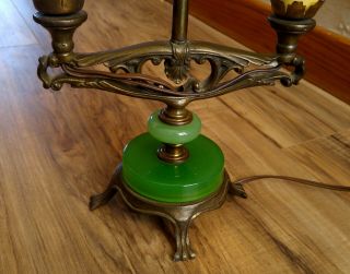 Antique Vintage Art Deco Cast Iron & Jadeite 2 Socket Table Lamp 2