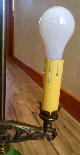 Antique Vintage Art Deco Cast Iron & Jadeite 2 Socket Table Lamp 3
