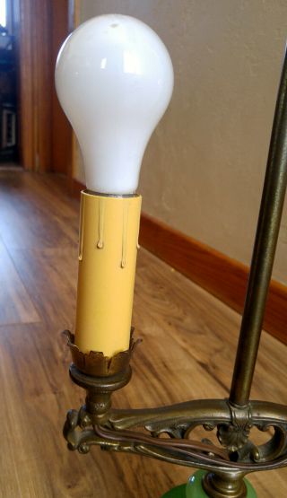 Antique Vintage Art Deco Cast Iron & Jadeite 2 Socket Table Lamp 4