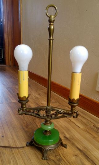 Antique Vintage Art Deco Cast Iron & Jadeite 2 Socket Table Lamp 5