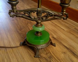 Antique Vintage Art Deco Cast Iron & Jadeite 2 Socket Table Lamp 6