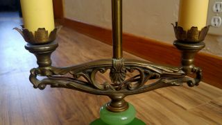 Antique Vintage Art Deco Cast Iron & Jadeite 2 Socket Table Lamp 7