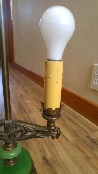 Antique Vintage Art Deco Cast Iron & Jadeite 2 Socket Table Lamp 8