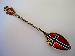 Danish Silver Enamel Spoon Flag Of Norway 1844 - 1899 925 Maker Bernhard Hertz?
