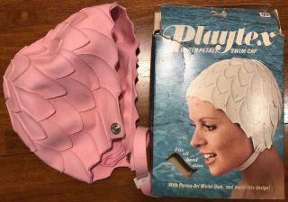Playtex Vintage Pink Rubber Water Petal Swim Cap Perms - Dri Dam 1970s Rare
